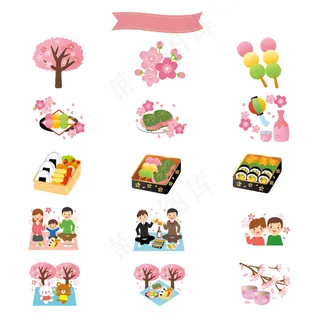 节日元素卡通人物小孩子树子盒饭小熊