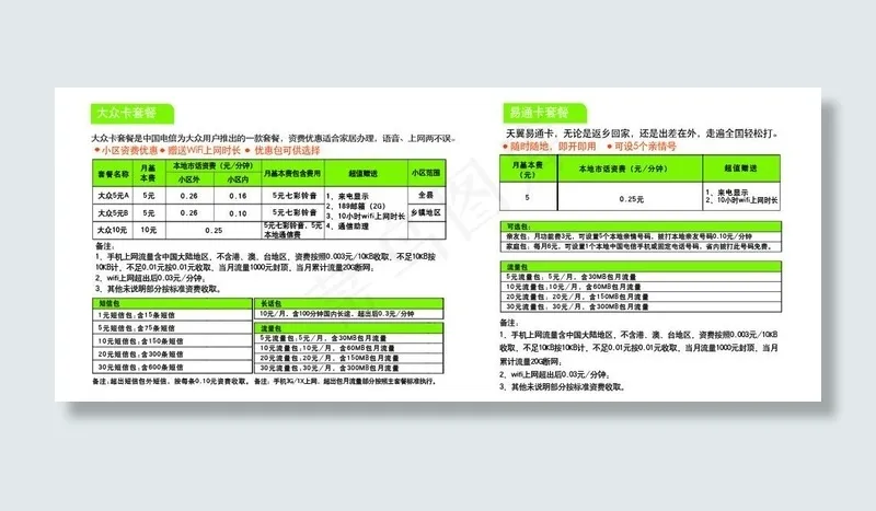 中国电信 大众卡套餐图片psd模版下载