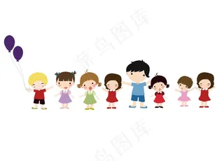 矢量手绘手拉手排排站的小朋友