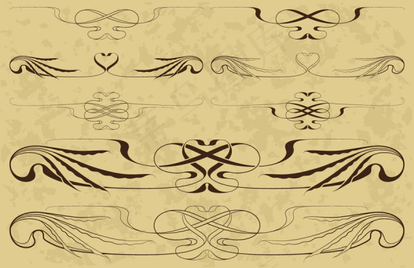 复古线稿花边纹样矢量素材