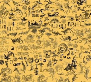 凤凰国画白描psd素材