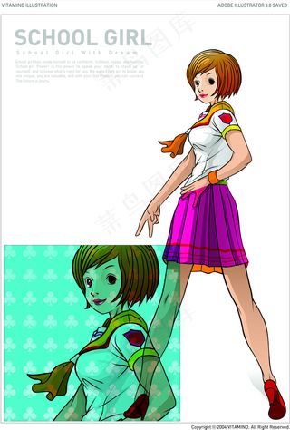 校园美眉卡通矢量图