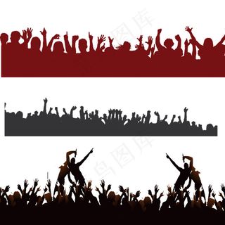激情呐喊欢呼人群剪影