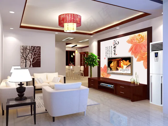 花开富贵电视墙 客厅素材