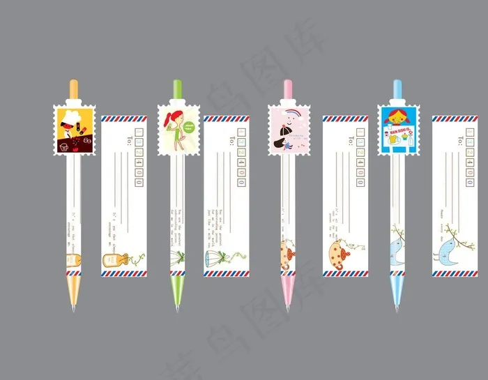 可爱邮票笔图片ai矢量模版下载
