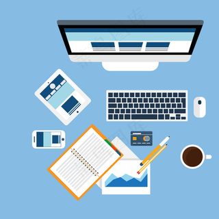 蓝色创意设计工具插画矢量素材