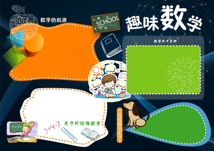 趣味数学手抄报psd模版下载