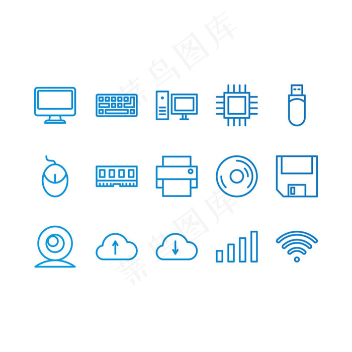 手绘各种电脑图标矢量素材