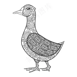 黑白艺术动物鸭子插画