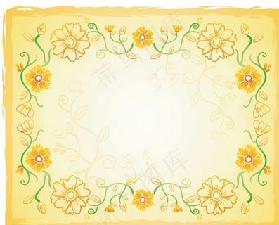 黄色手绘简洁花纹边框图片