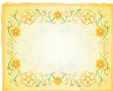 黄色手绘简洁花纹边框图片