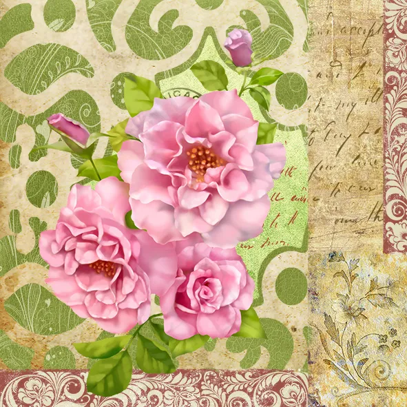 手绘玫瑰无框画psd模版下载