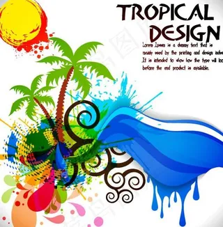 动感热带海滩元素矢量素材图片