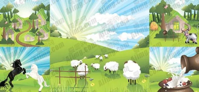 可爱郊外农场风景矢量素材