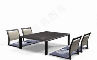 日式餐桌椅组合3D模型