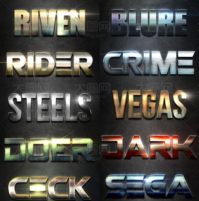 10款颓废风格金属艺术字PS样式V...