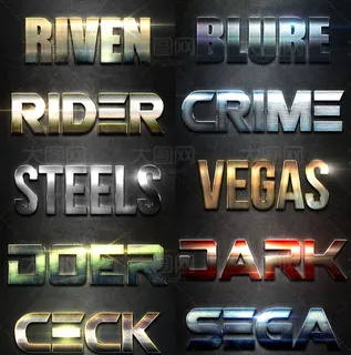 10款颓废风格金属艺术字PS样式V...