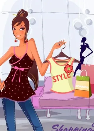 韩国美女购物人物矢量图073