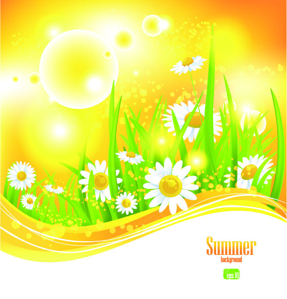 唯美蝴蝶鲜花夏季背景矢量素材