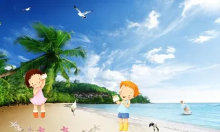 蓝天白云沙滩图片