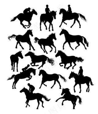 骑马的骑士剪影矢量素材下载