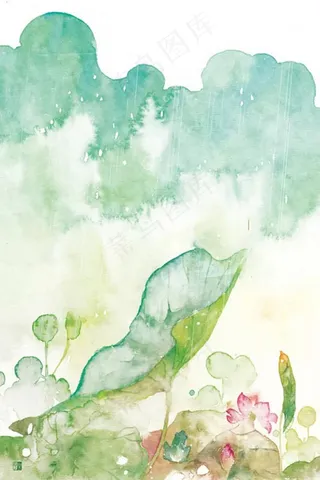 古风彩绘荷花海报背景设计