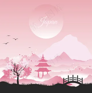 日式风格风景插画矢量素材