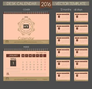 2016猴年日历模板矢量素材V.36