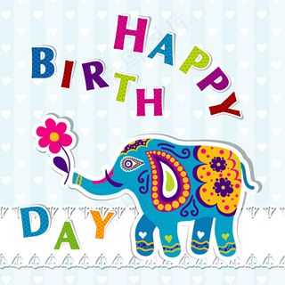 卡通大象生日贺卡矢量素材