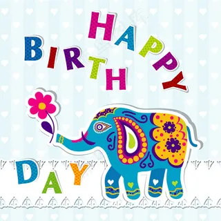 卡通大象生日贺卡矢量素材