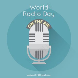 蓝色背景与麦克风世界无线电日