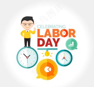 劳动节背景人物时钟