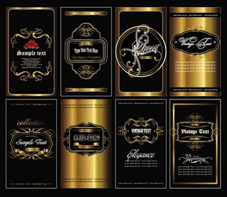 金色纹样华丽瓶贴标签矢量素材瓶身贴