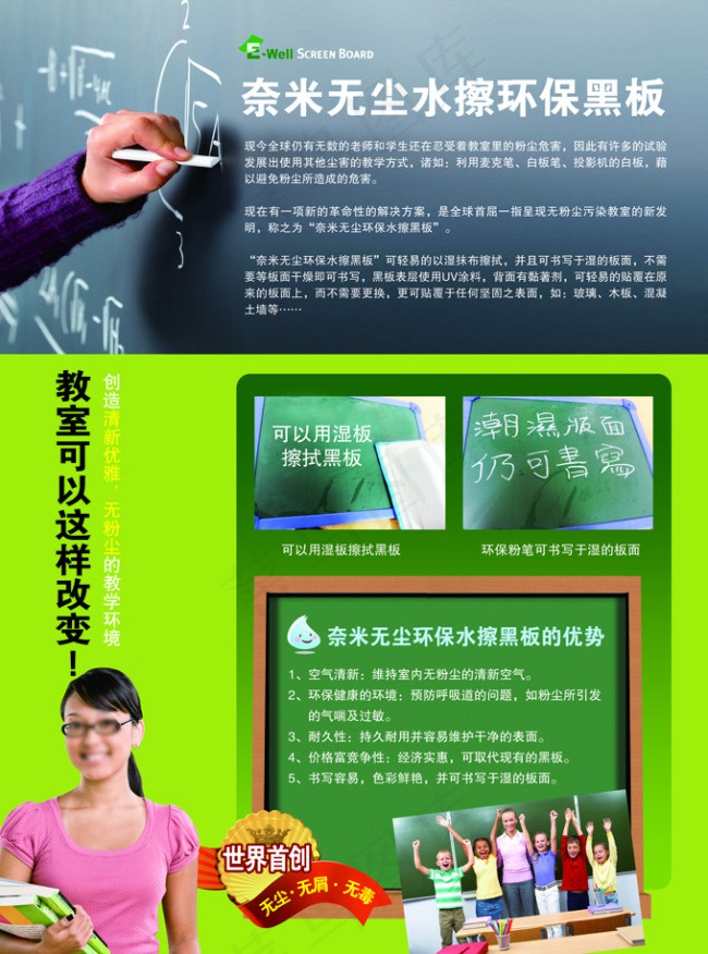 奈米无尘水擦环保黑板