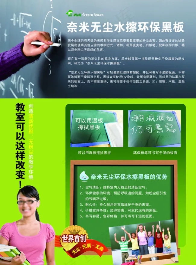 奈米无尘水擦环保黑板
