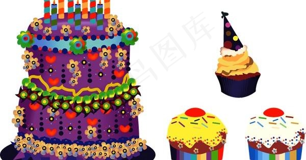 可爱的蛋糕，卡通风格矢量素材