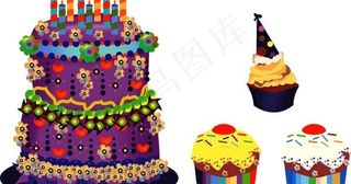 可爱的蛋糕，卡通风格矢量素材