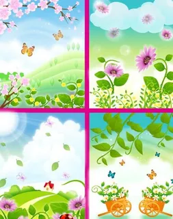 春天风景移门图案矢量素材