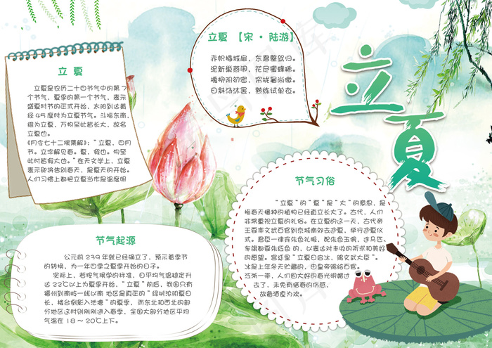 绿色清新二十四节气立夏小报电子模板(4961X3508(DPI:300))psd模版下载