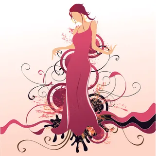 时尚女性人物与精美花纹矢量图-4