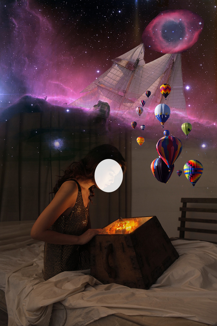 盒子火焰星云星空热气球