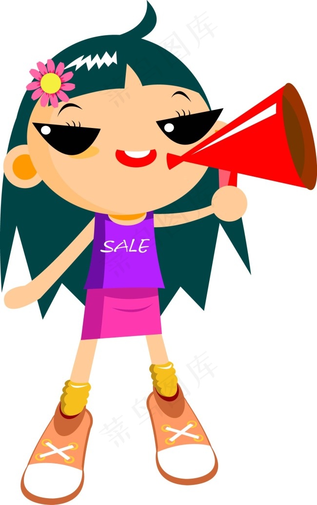 拿着喇叭促销的小女孩