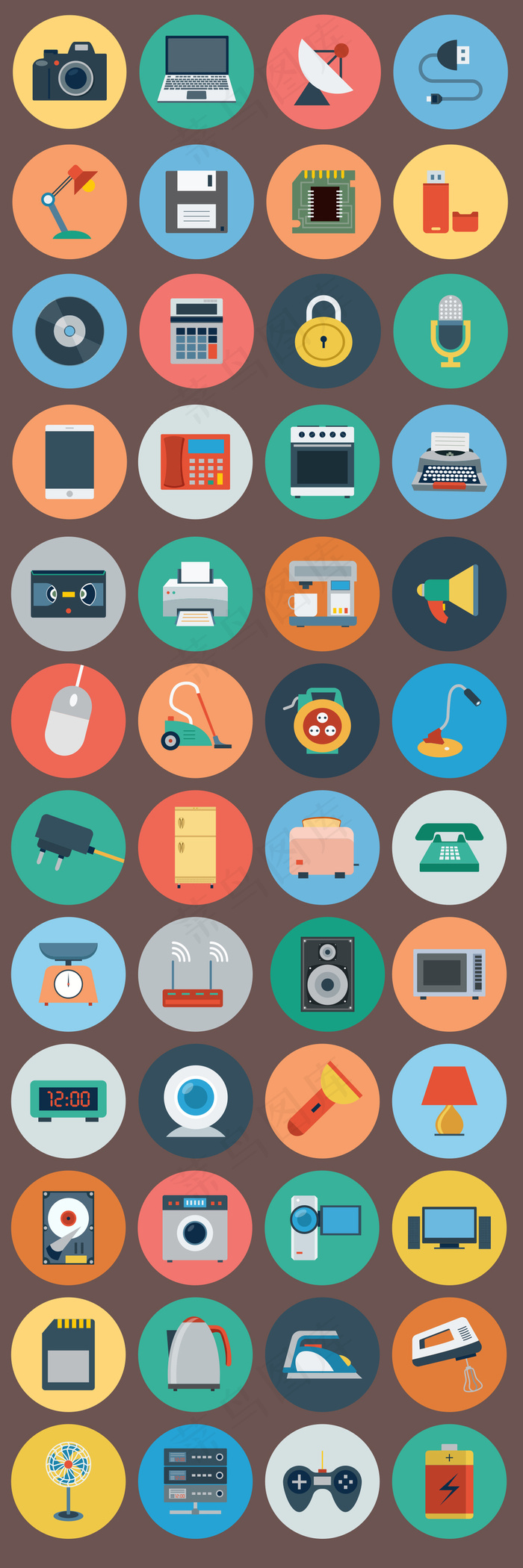 扁平化日常生活家用电器产品矢量图标...