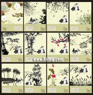 2011水墨风格挂历设计矢量