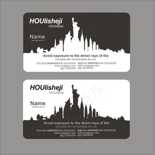 自由女神各国名胜剪影名片模板