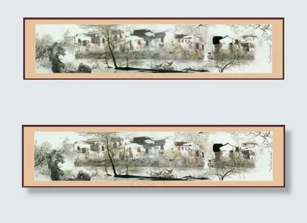 江南山水水墨画PSD素材