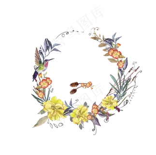 手绘蝴蝶鲜花设计素材