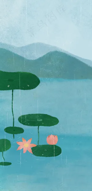 青山绿水荷花荷叶插画背景