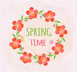 红色春天花环设计矢量素材下载