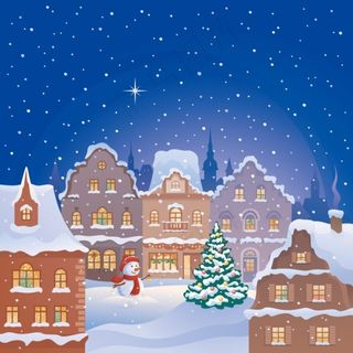 精美圣诞雪夜插画矢量素材